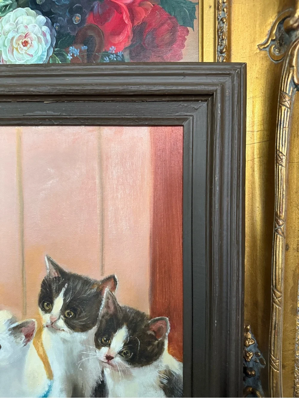 Cat Painting Wall Art - Brown Frame